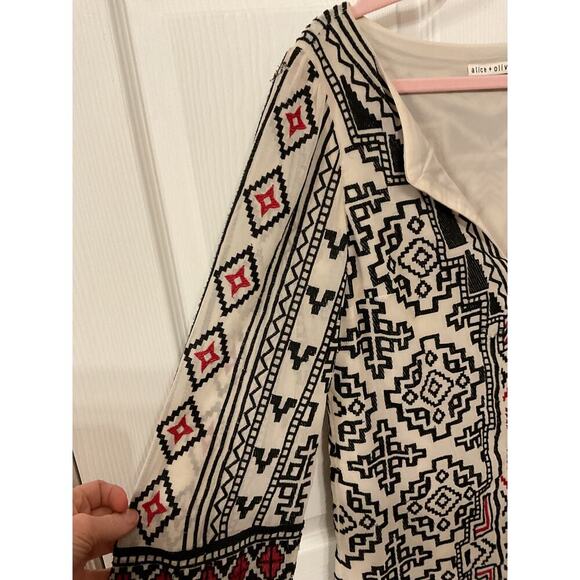 Alice & Olivia Lowell Embroidered Aztec Popover Bohemian Chiffon Tunic, sz S - Picture 7 of 11